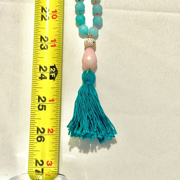52 Inch Aventurine Mala Necklace With Rose Quartz Tagua Nut - Picture 6 of 10